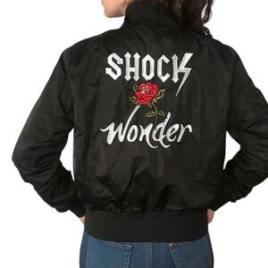 Black Bomber Jacket with Graphic Design